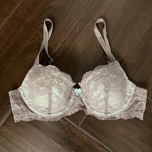 Victoria’s Secret VS Dream Angels Lace Demi Bra in Taupe and Aqua 34B EUC
